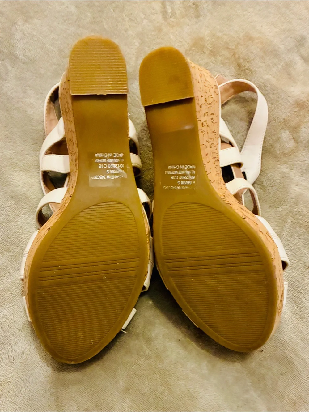BCBGeneration Cream Strappy Cutout Wedge Sandals